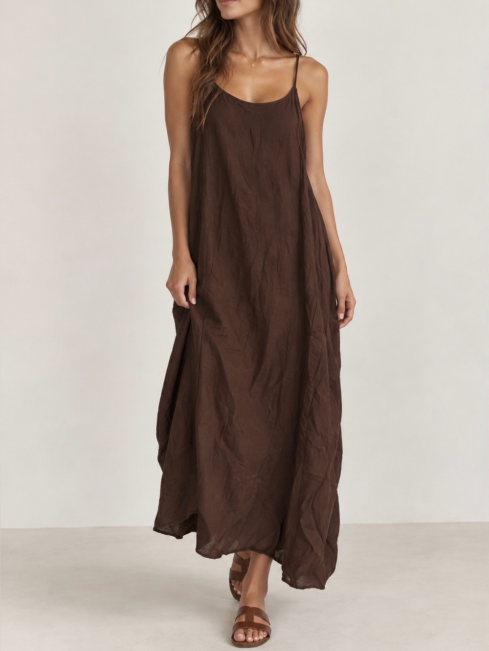 Millibon Chocolate Brown Spaghetti-Strap Maxi Dress